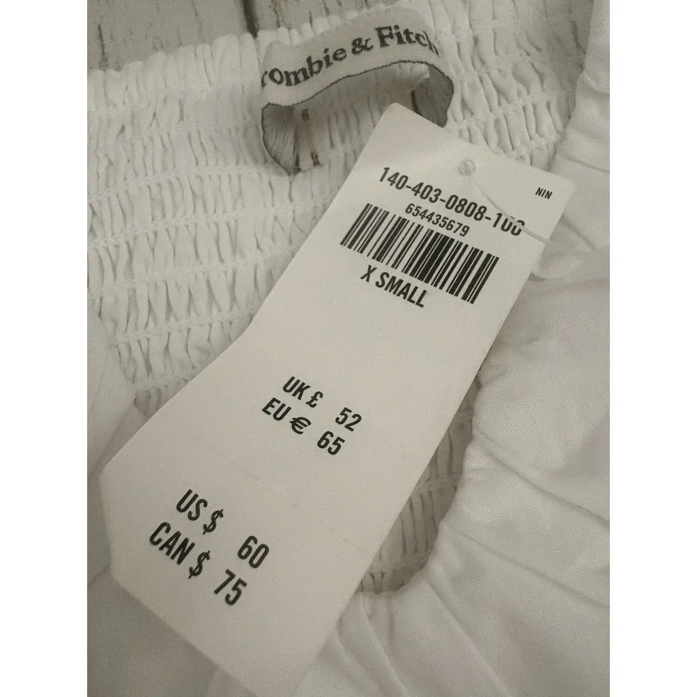 Abercrombie & Fitch‎ White Puff Sleeve Cropped V-Neck Ruched Blouse XS
